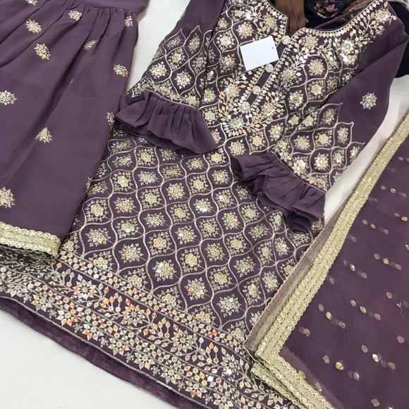 Dusty lavender Embroidered Sharara Set - Picture 1 of 5